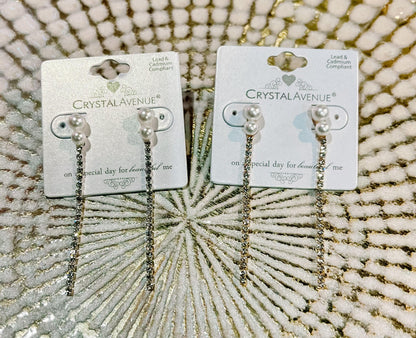 Pearl Rhinestone Dangle Earrings - BeLoved Boutique 