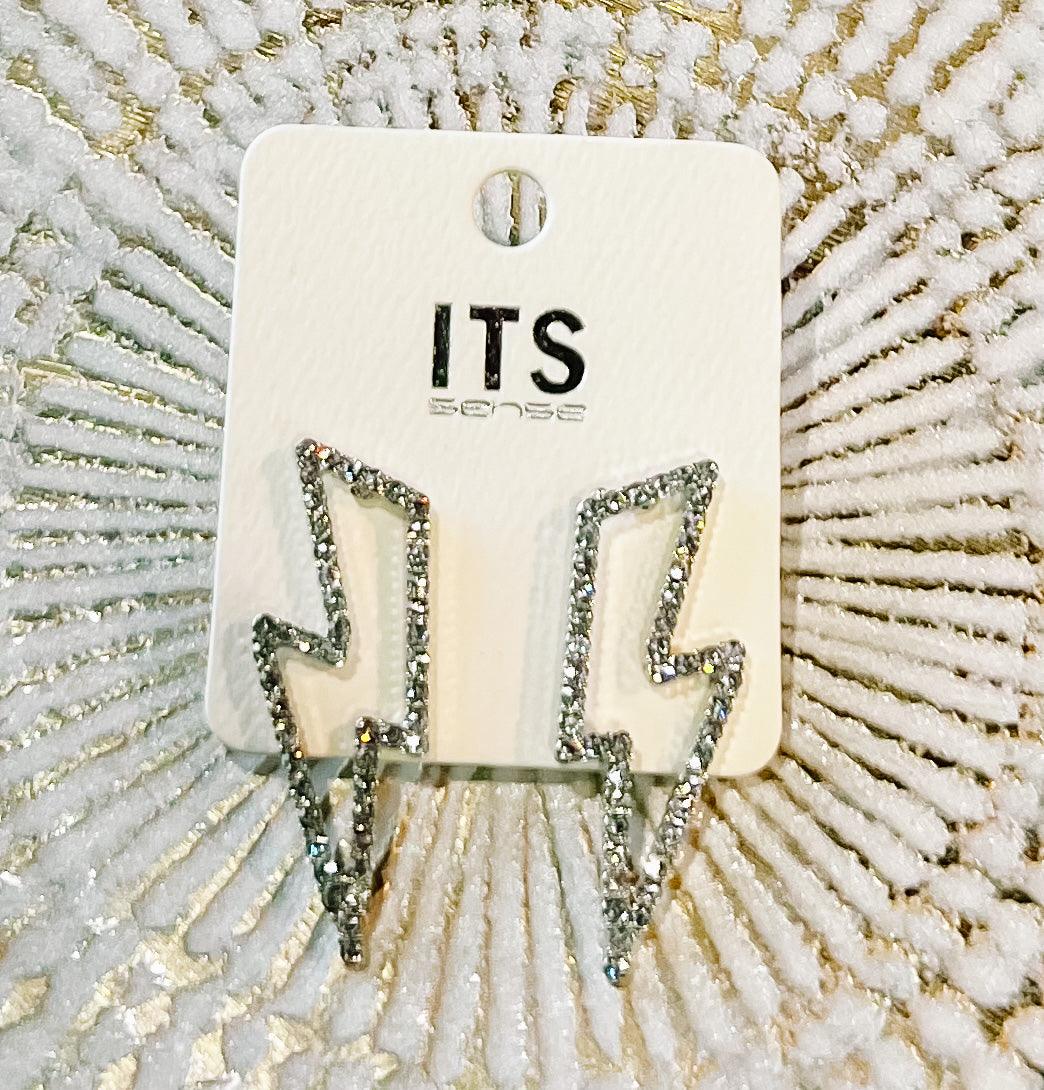 Rhinestone Lightning Bolt Earrings - BeLoved Boutique 